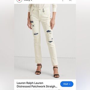 Ralph Lauren Women's  White Jeans with Distressed blue denim patchwork straight